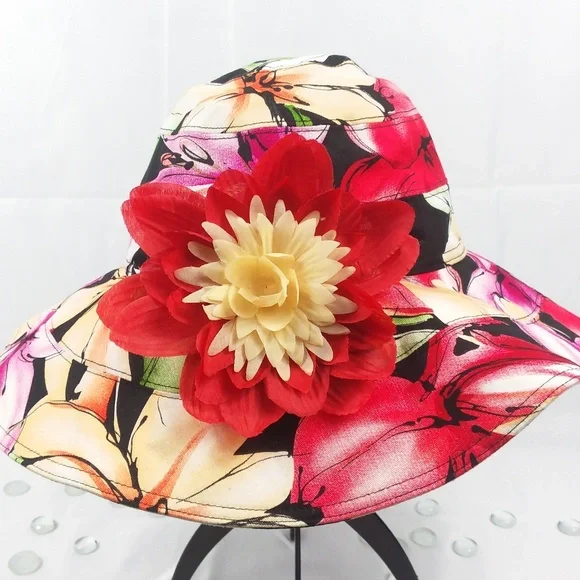 Liz Claiborne Floppy Colorful Beach Hat Liz Claiborne Straw Floppy Sun Hat Wide Scalloped Brim 90 main image 4